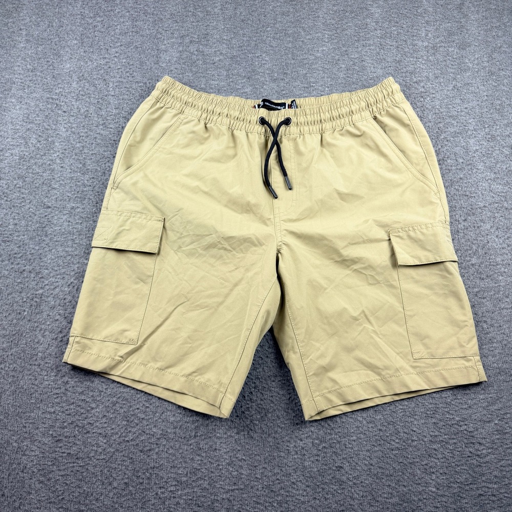 Akademiks Men's L Large Cargo Shorts Khaki Tan Elastic Waist Drawstring
